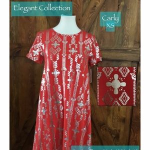 LuLaRoe Elegant Carly, red & silver foil, BNWT XS